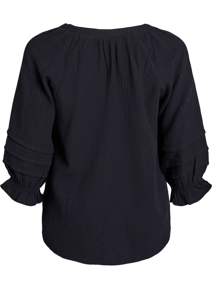 Chemise en mousseline de coton avec manches 3/4, Black, Packshot image number 1
