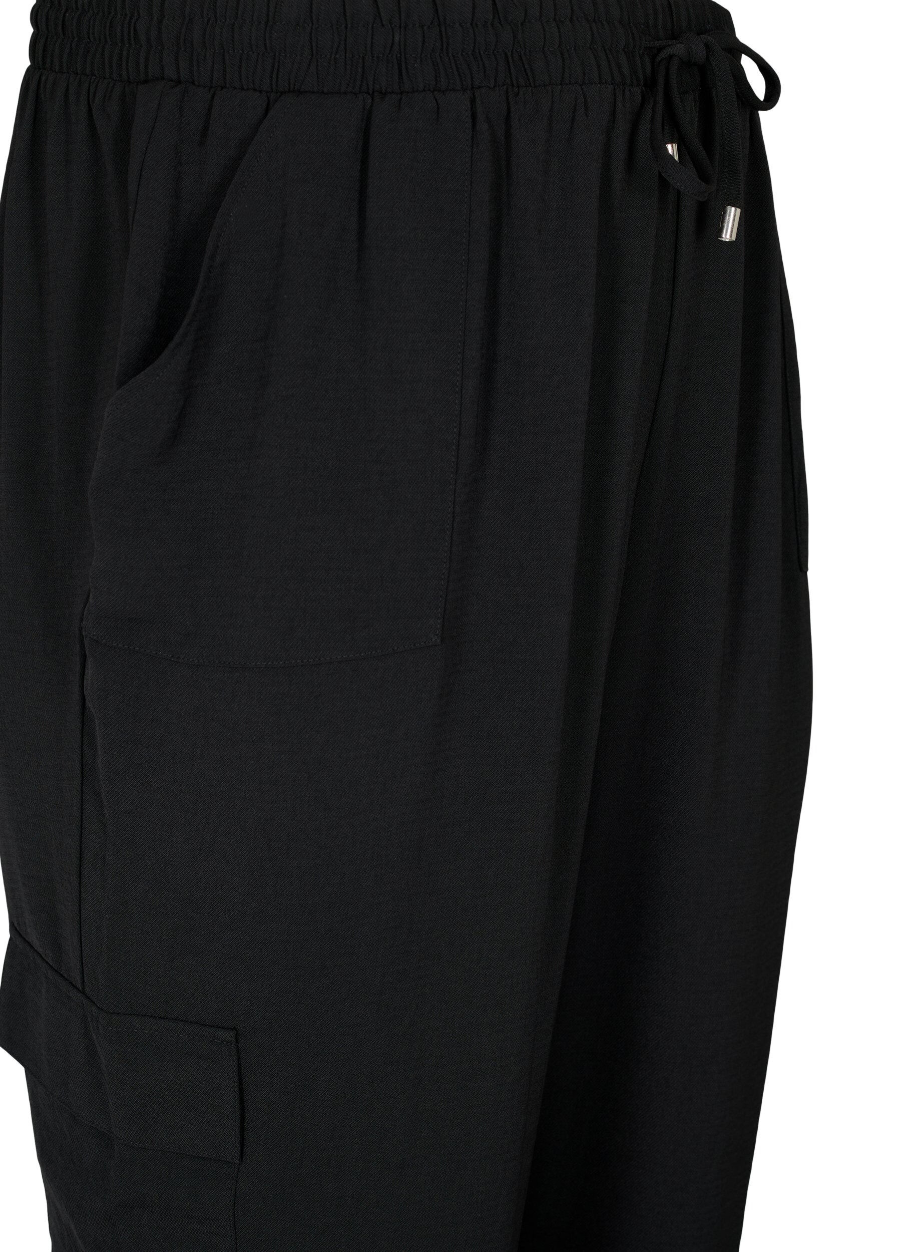 Zizzi Pantalon uni avec grandes poches, Black, Packshot image number 2