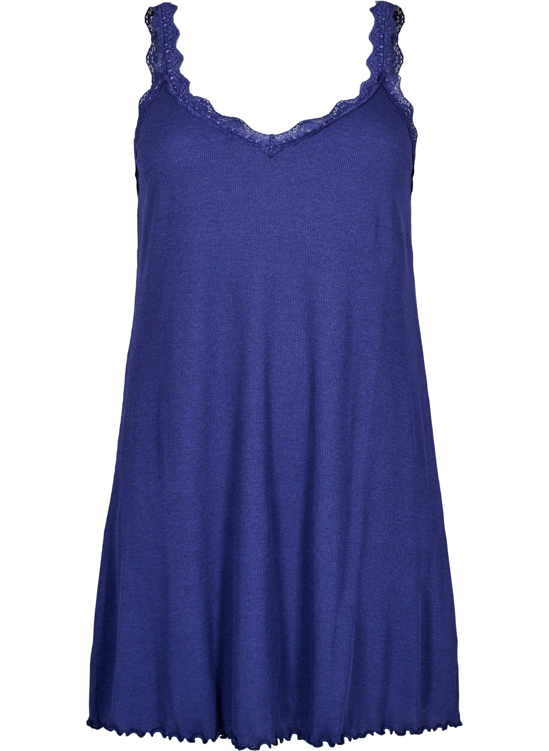 Zizzi Chemise de nuit avec ourlet en dentelle, Bleu, Packshot image number 0