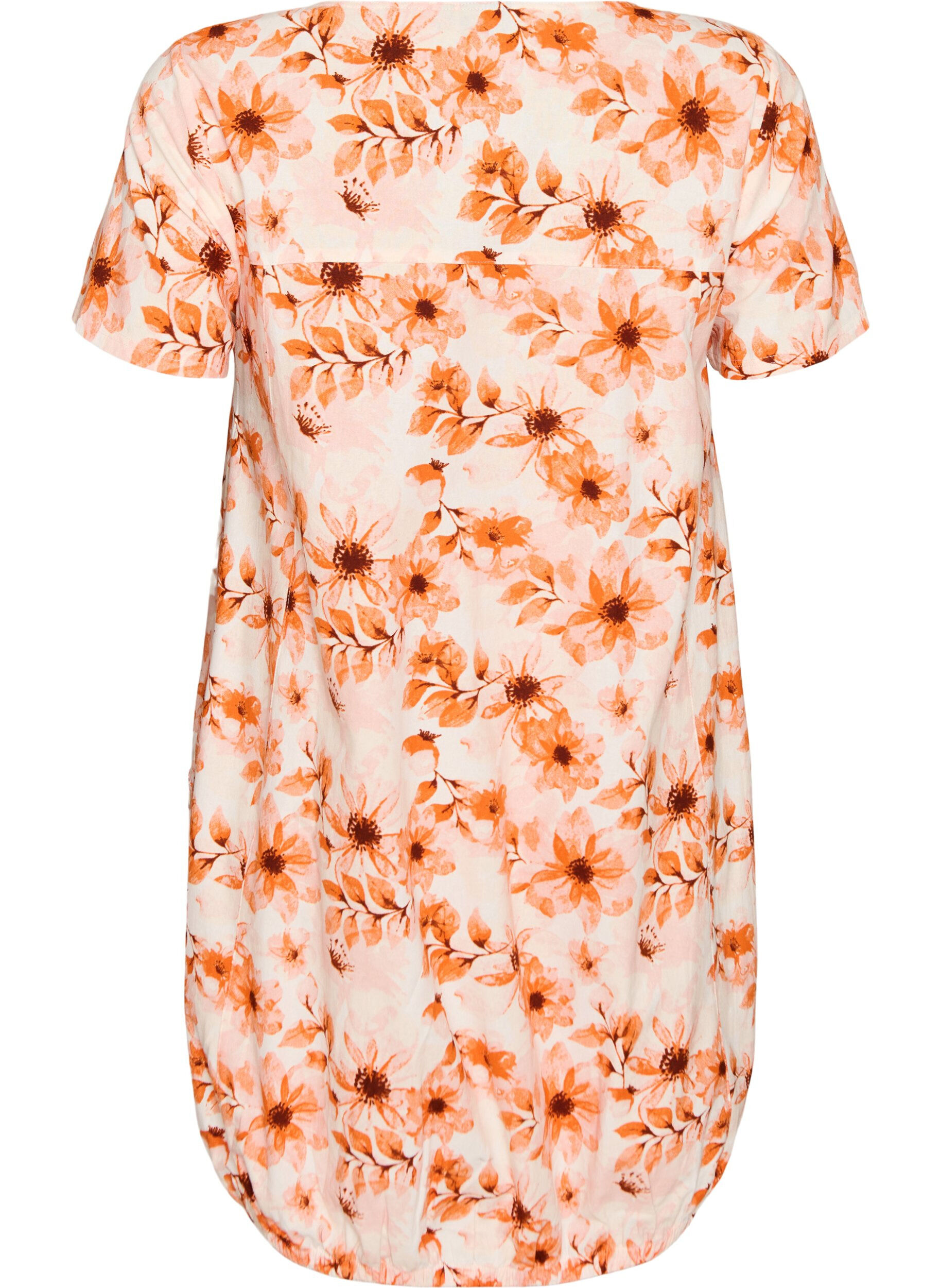 ZizziRobe en coton &agrave; manches courtes avec imprim&eacute;, Orange, Packshot image number 1