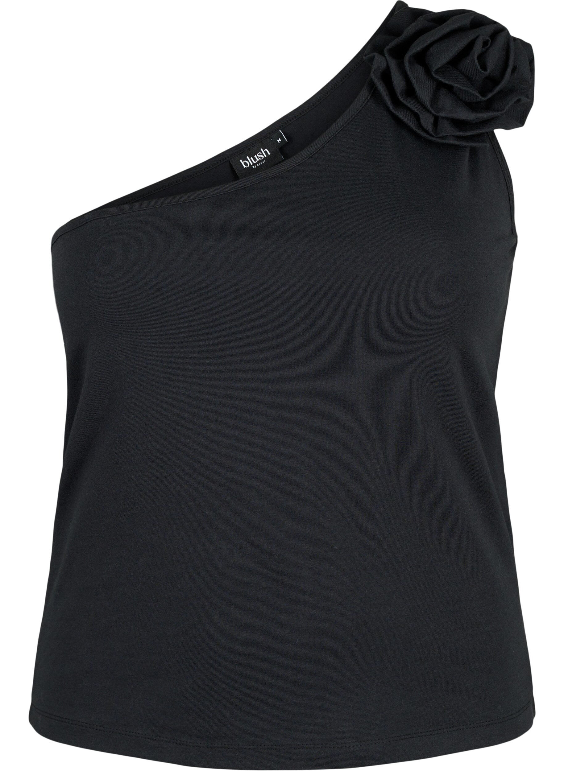 Zizzi Top asym&eacute;trique avec rose, Black, Packshot image number 0