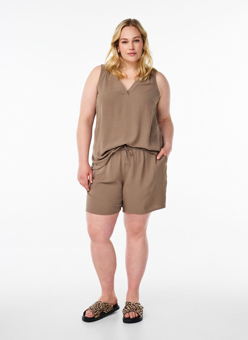 Haut sans manches effet froiss&eacute;, Marron, Model image number 1