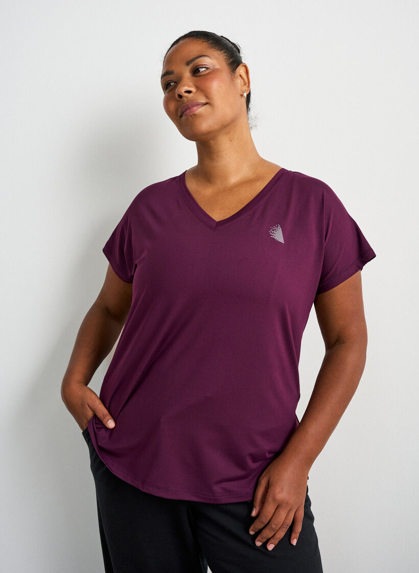 Loose training t-shirt with V-neck, Violet, Model image number 0
