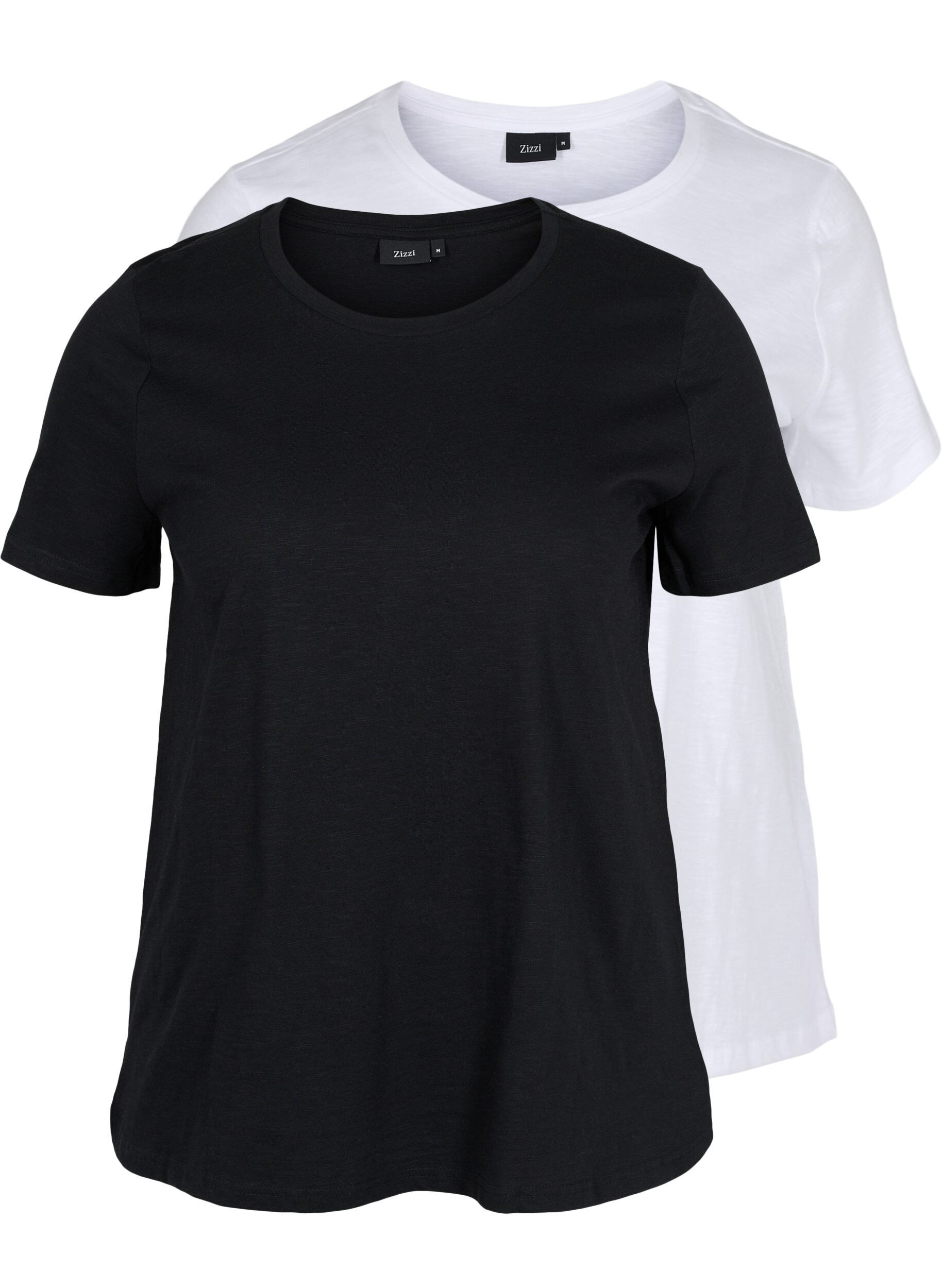 Zizzi Lot de 2 T-shirt basiques en coton, Black/B White, Packshot image number 0