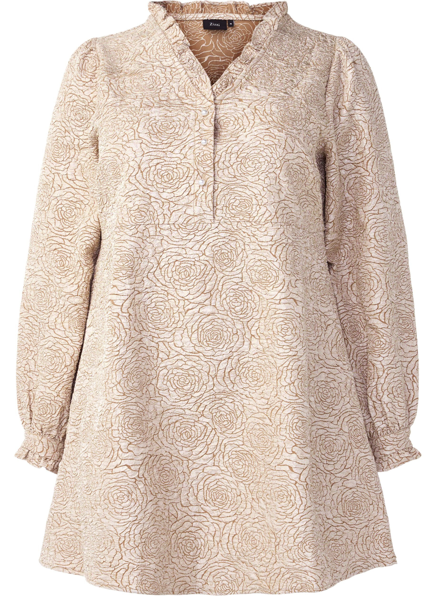 Zizzi Robe courte en jacquard avec motif floral, Stucco, Packshot image number 0