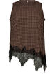 Top &agrave; carreaux avec bordure asym&eacute;trique en dentelle, Marron, Packshot image number 0