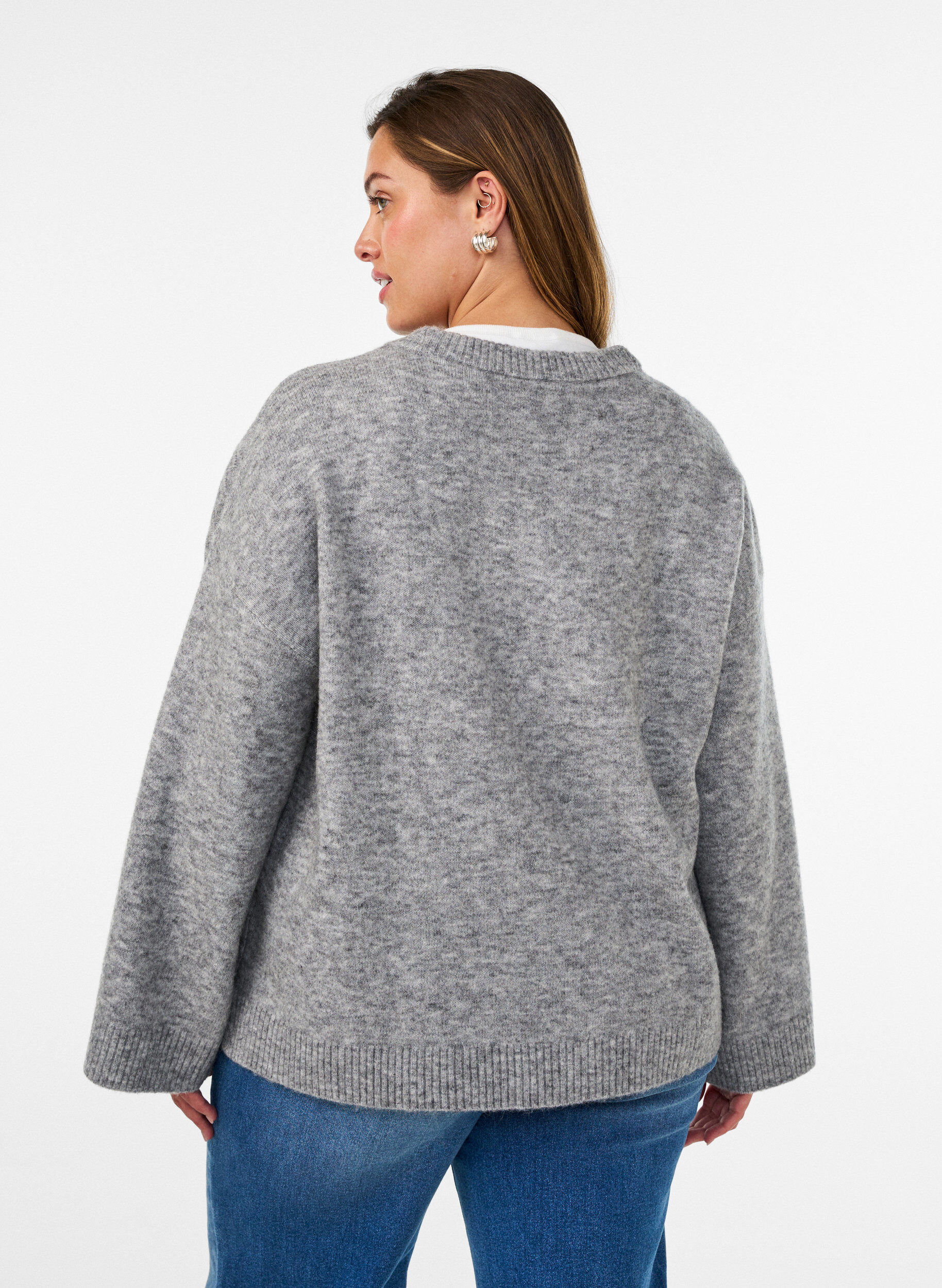 ZizziBlouse ample tricot&eacute;e en alpaga et laine, Gris, Model image number 2