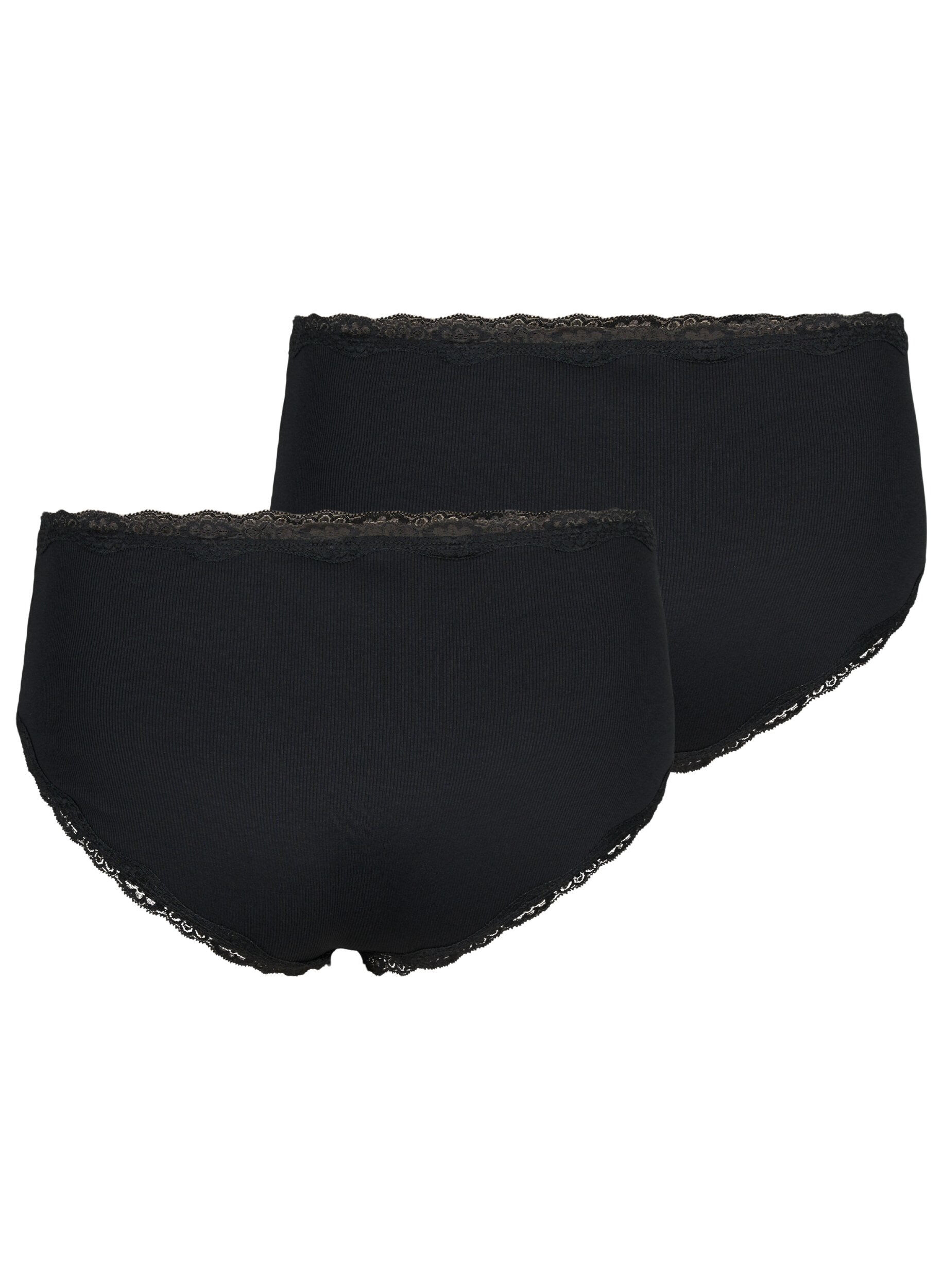 Zizzi Lot de 2 culottes avec bordure en dentelle, Black/Black, Packshot image number 1