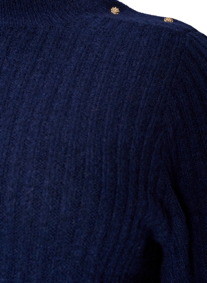 Pull c&ocirc;tel&eacute; &agrave; manches bouffantes et boutons, Bleu, Packshot image number 2