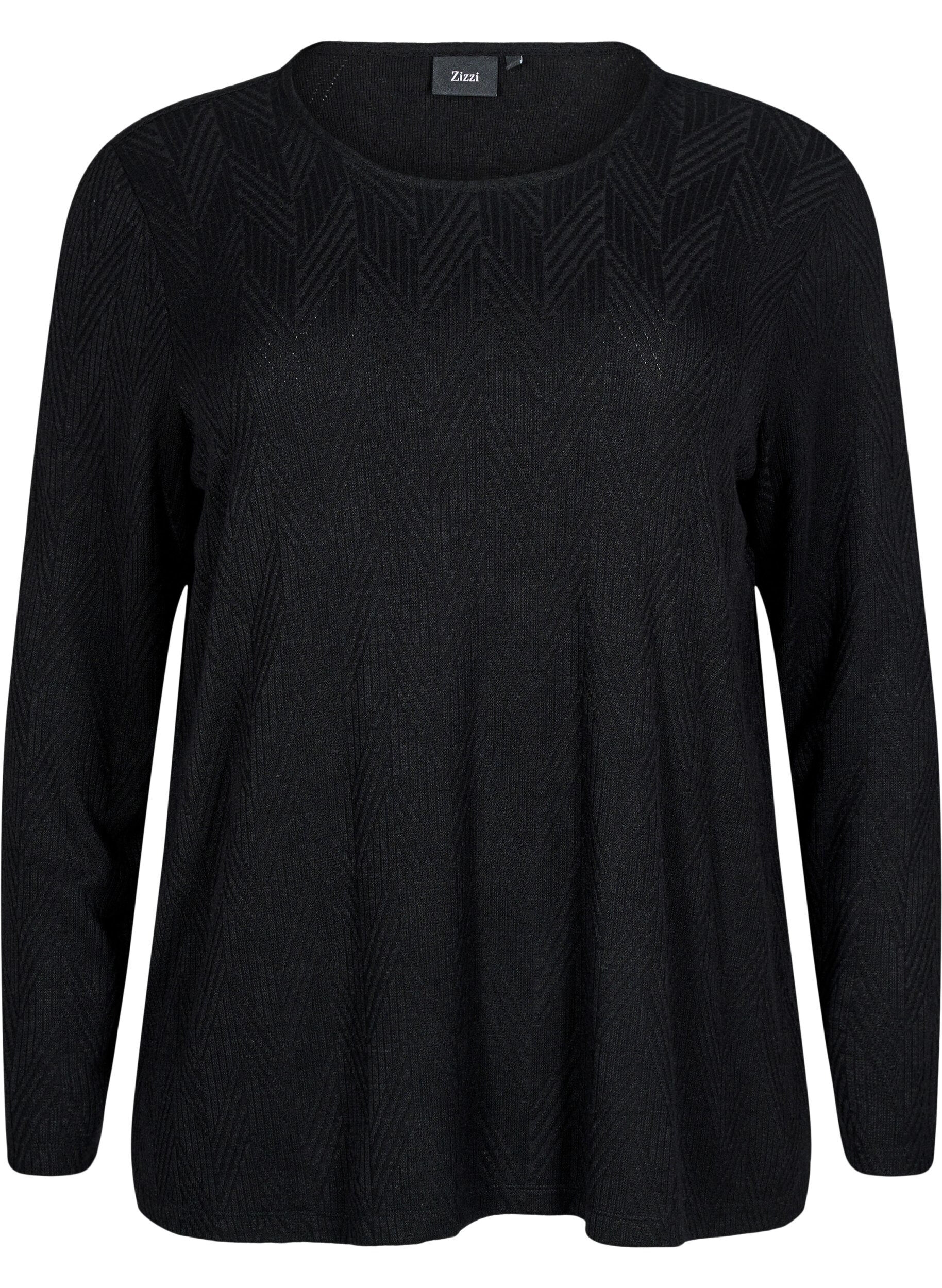 Zizzi Chemisier &agrave; motifs et manches longues, Noir, Packshot image number 0