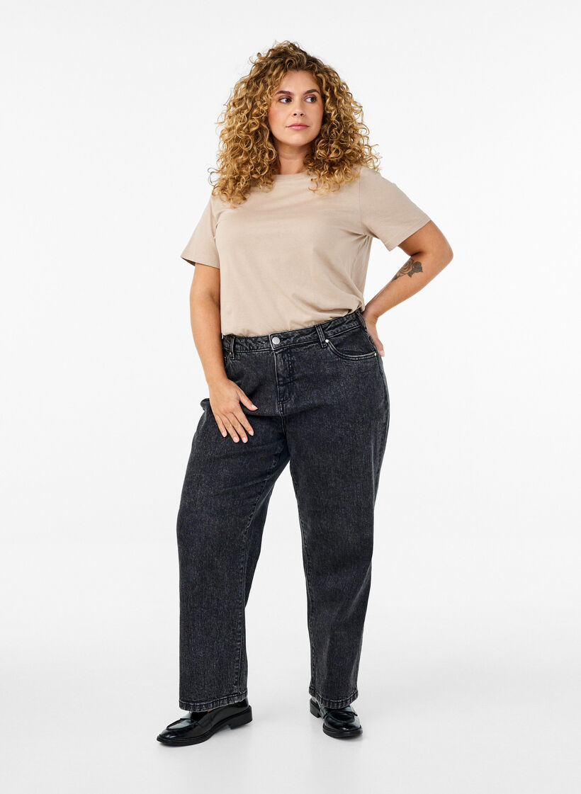 T-shirt basique en coton &agrave; col rond, Beige, Model image number 1