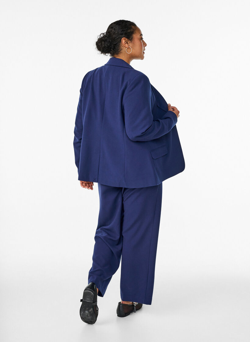 Pantalon de tailleur taille haute et coupe droite, Bleu, Model image number 1