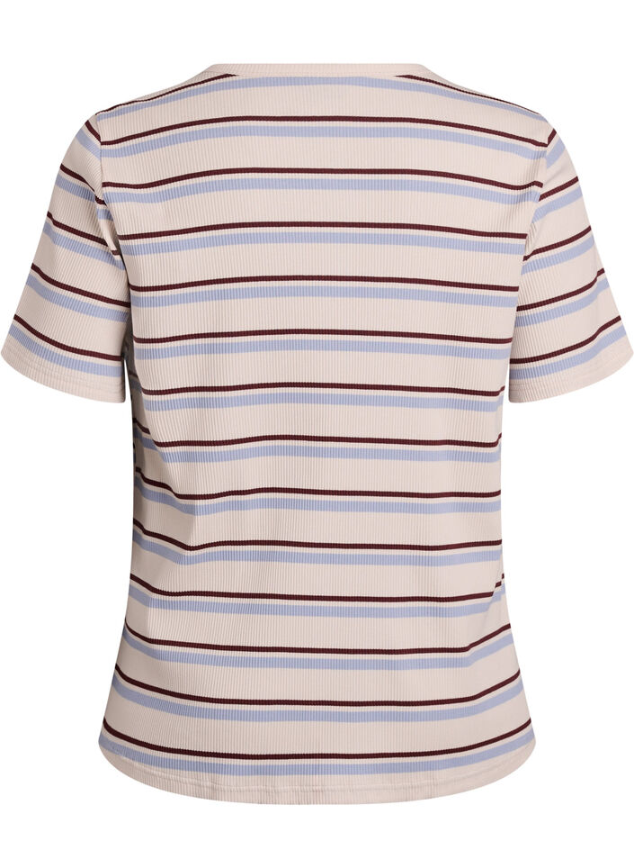 T-shirt c&ocirc;tel&eacute; &agrave; rayures et d&eacute;tail boutonn&eacute;, Mauve, Packshot image number 1