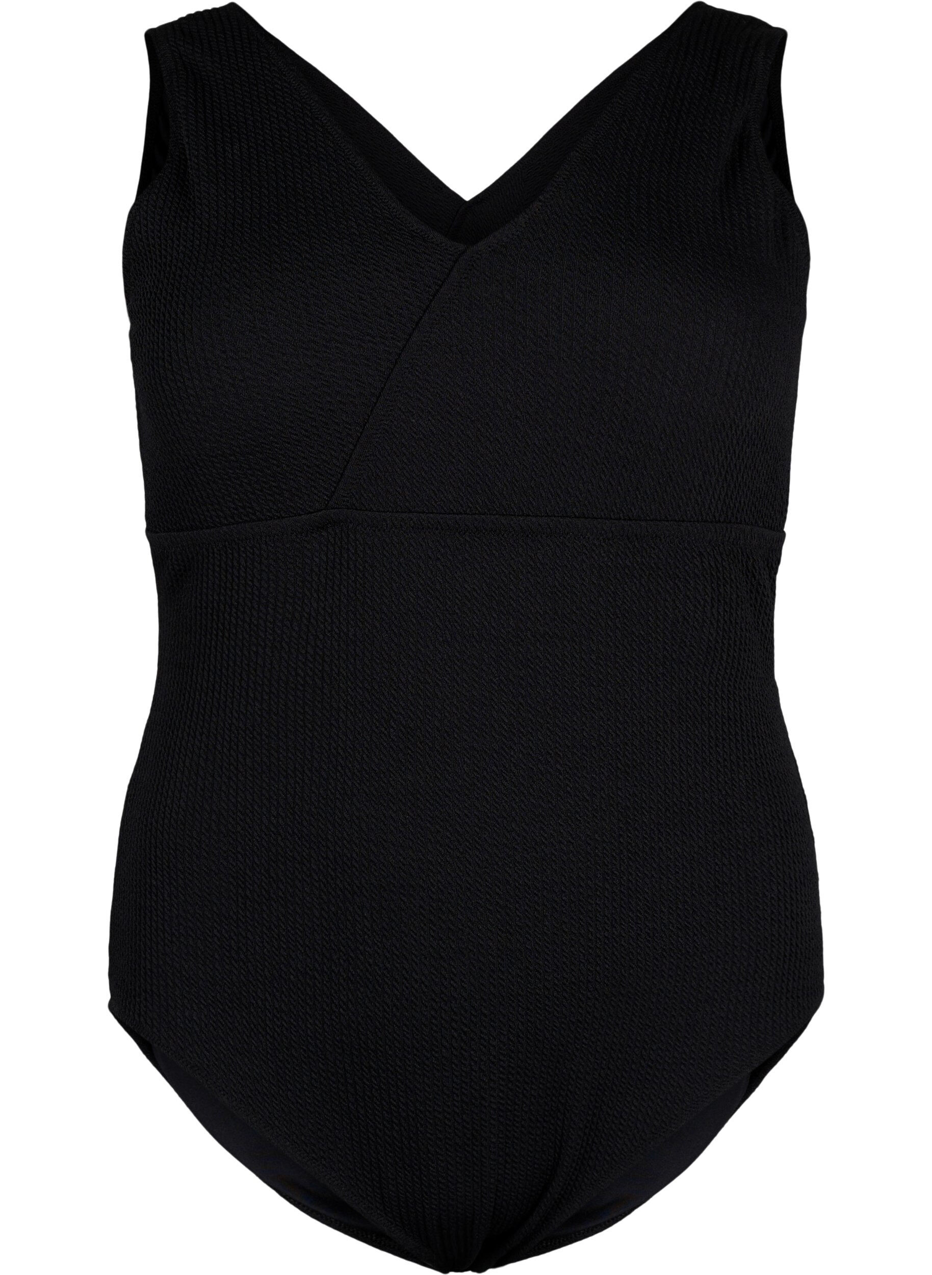 Zizzi Maillot de bain avec texture en cr&ecirc;pe et effet enveloppant, Black, Packshot image number 0