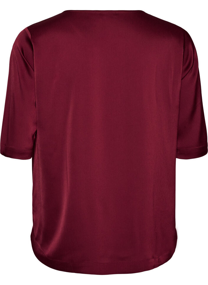 Blouse en satin &agrave; manches au coude, Bordeaux, Packshot image number 1
