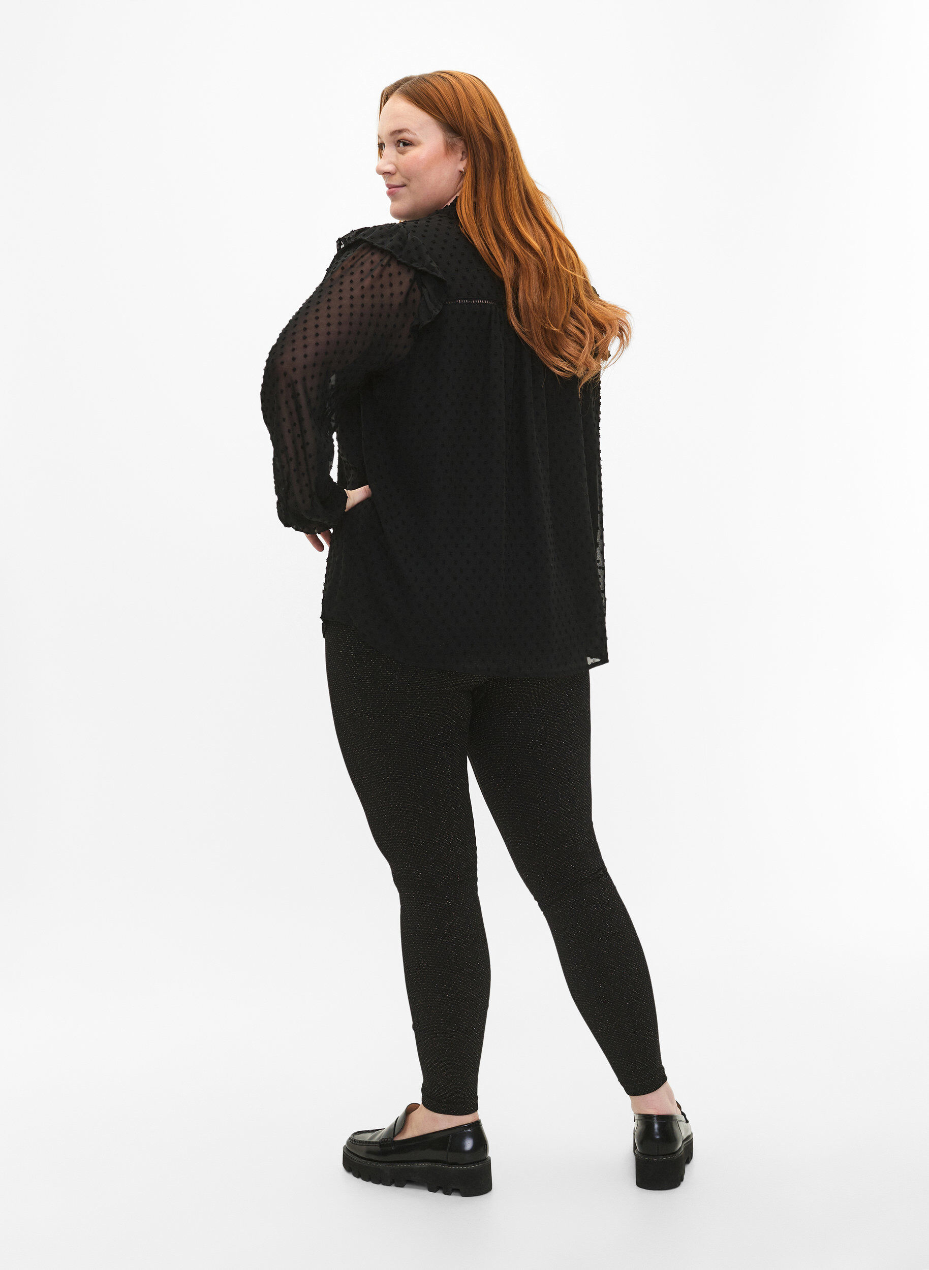 Zizzi Leggings &agrave; paillettes sans couture, Black Gold Lurex, Model image number 1