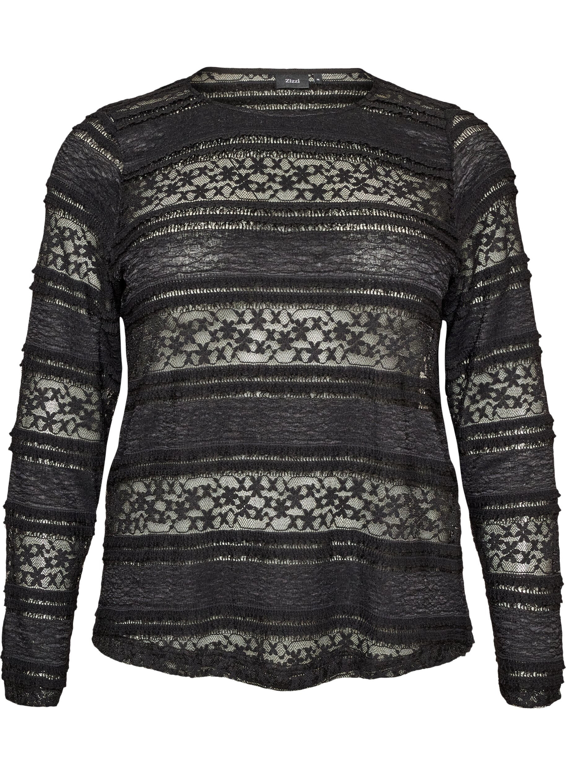ZizziBlouse en dentelle avec manches longues, Noir, Packshot image number 0