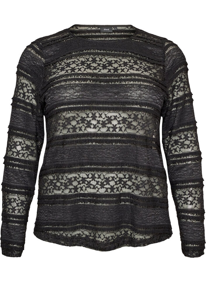 Blouse en dentelle avec manches longues, Noir, Packshot image number 0