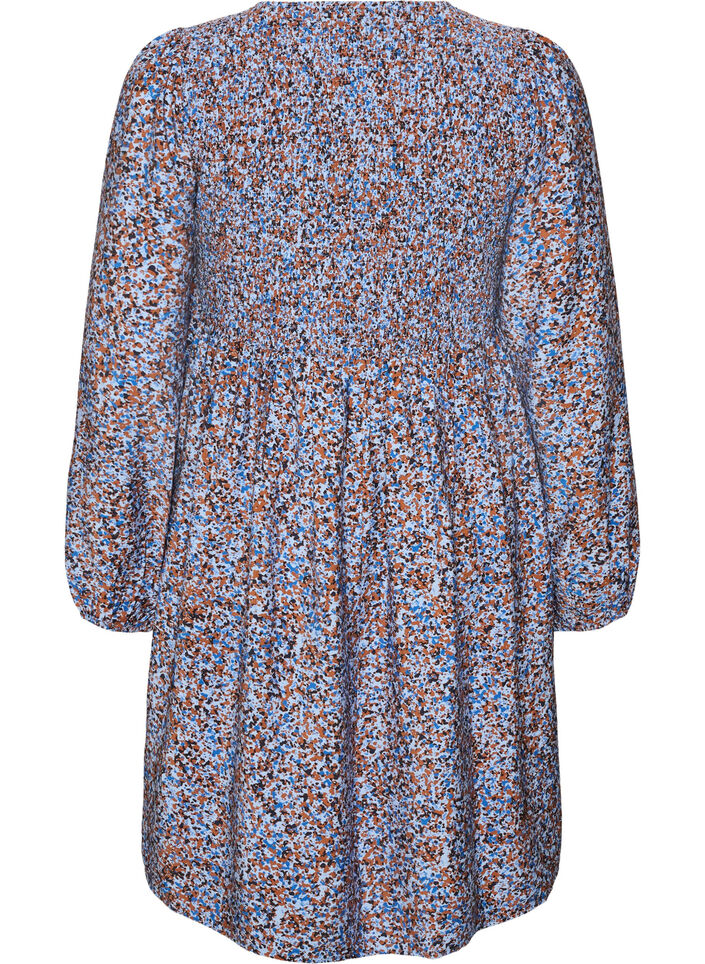 Robe smock&eacute;e en viscose &agrave; imprim&eacute; int&eacute;gral, Bleu Clair, Packshot image number 1