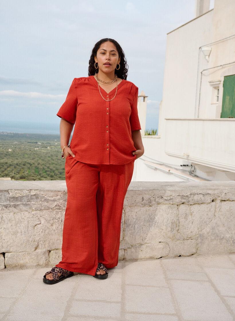 Pantalon ample avec ceinture &eacute;lastique et poches, Rouge, Image image number 0