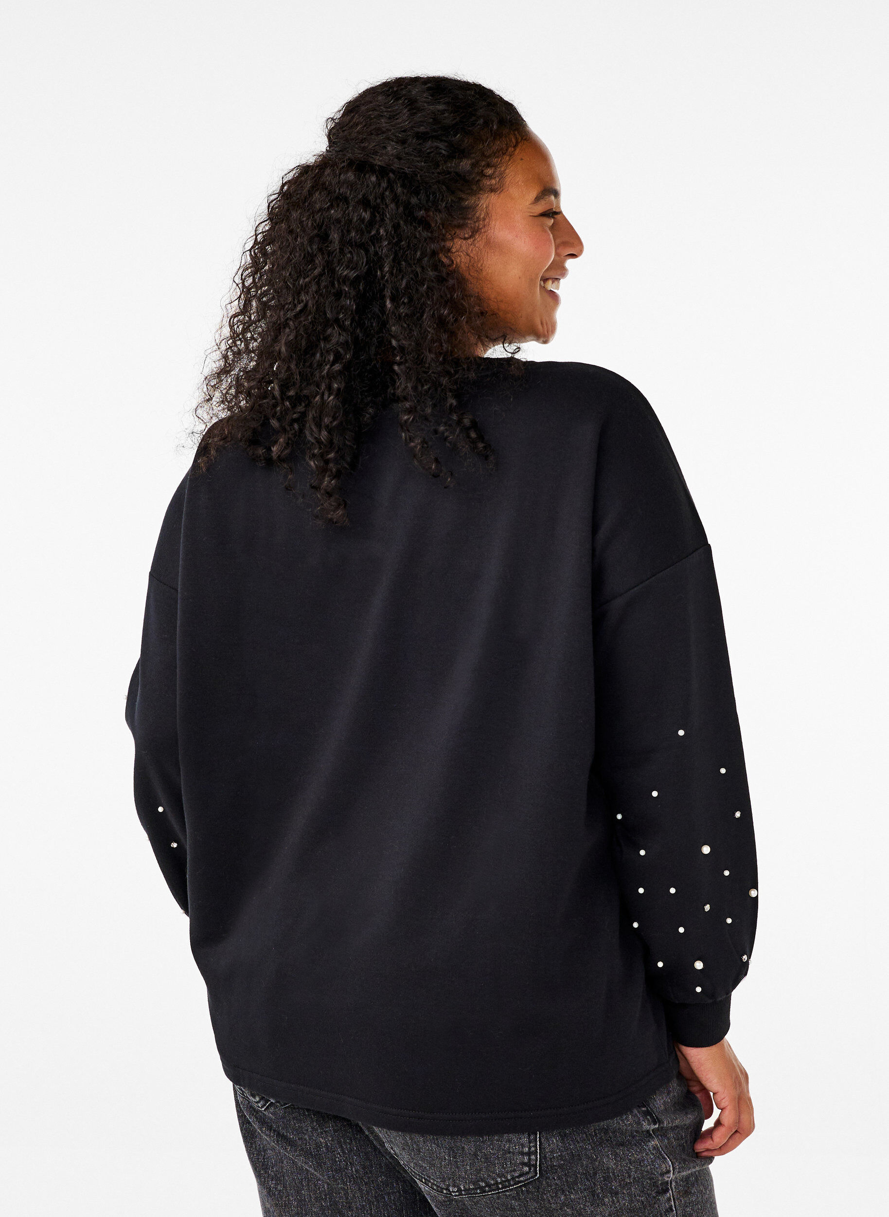 Zizzi Sweat orn&eacute; de perles, Black, Model image number 1
