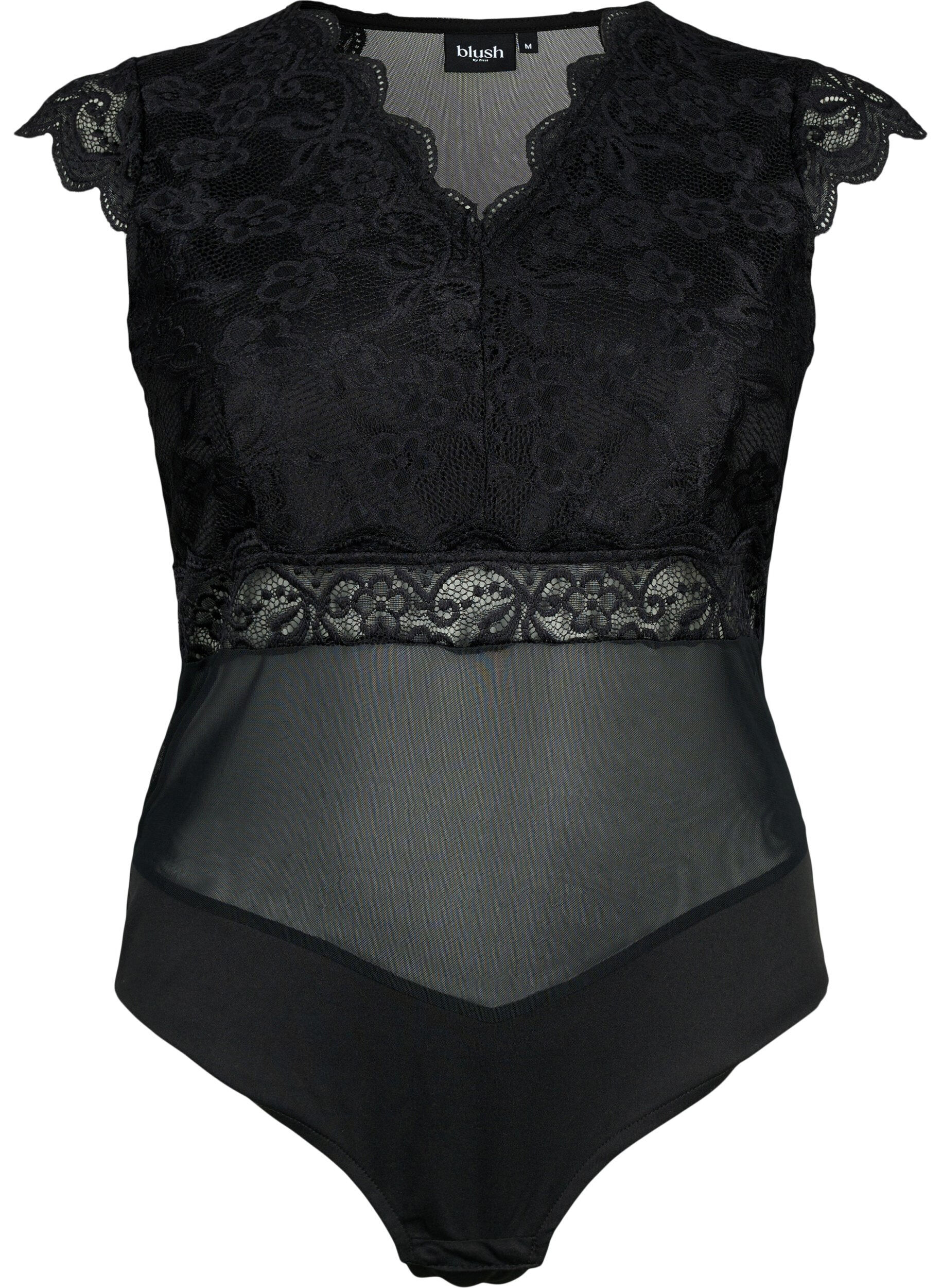 Zizzi Bodystocking avec dentelle et d&eacute;collet&eacute; en&nbsp;V, Black, Packshot image number 0