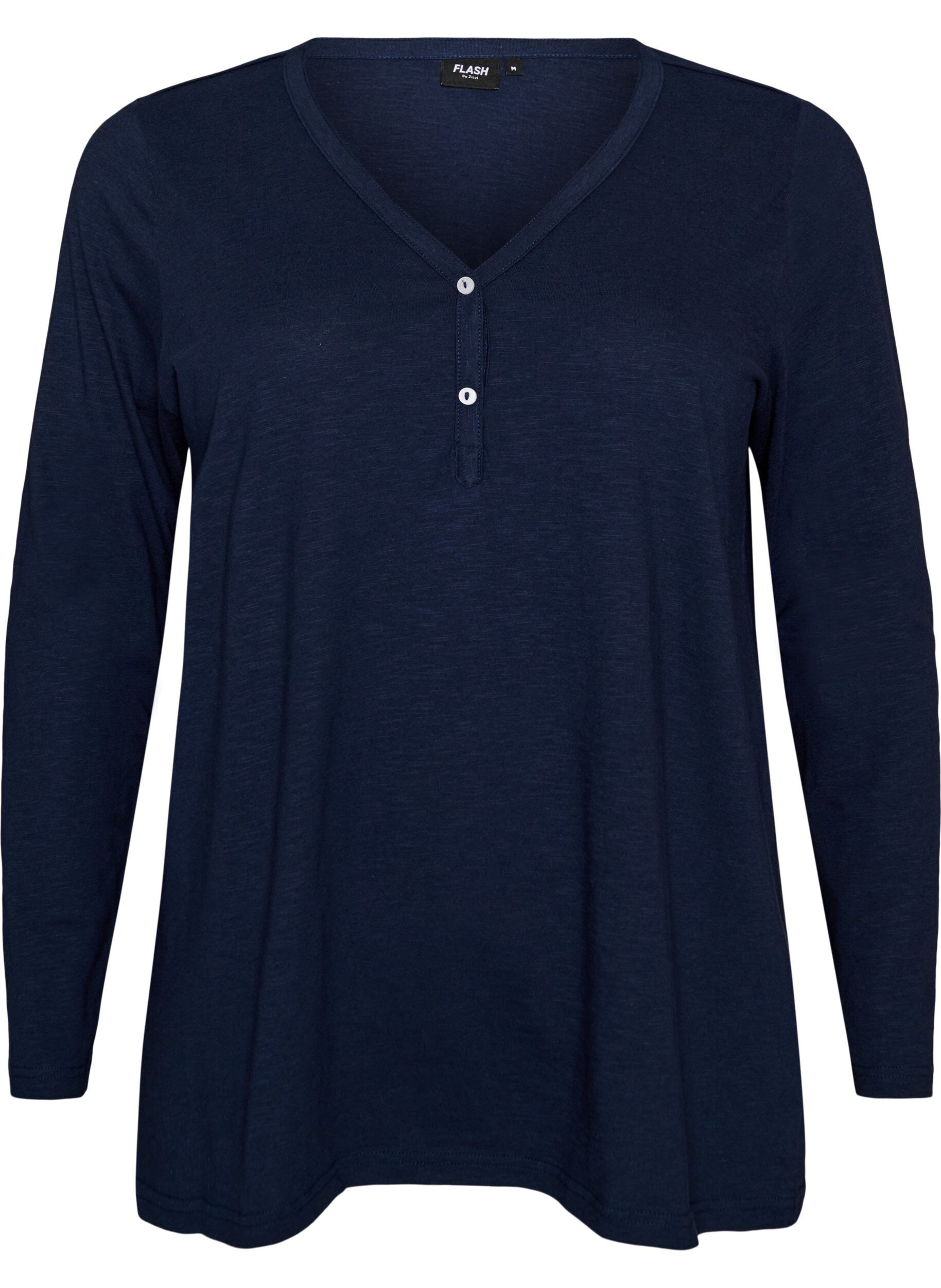 ZizziT-shirt &agrave; manches longues avec col V et boutons, Bleu, Packshot image number 0