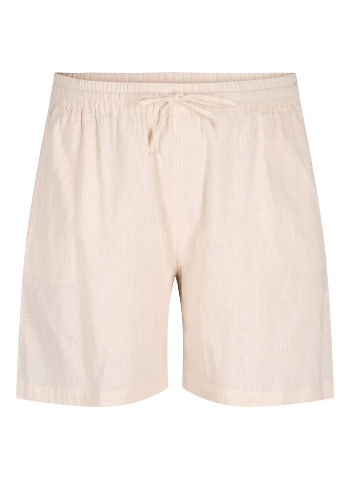 Short ample en mélange de coton avec du lin, Sandshell, Packshot image number 0