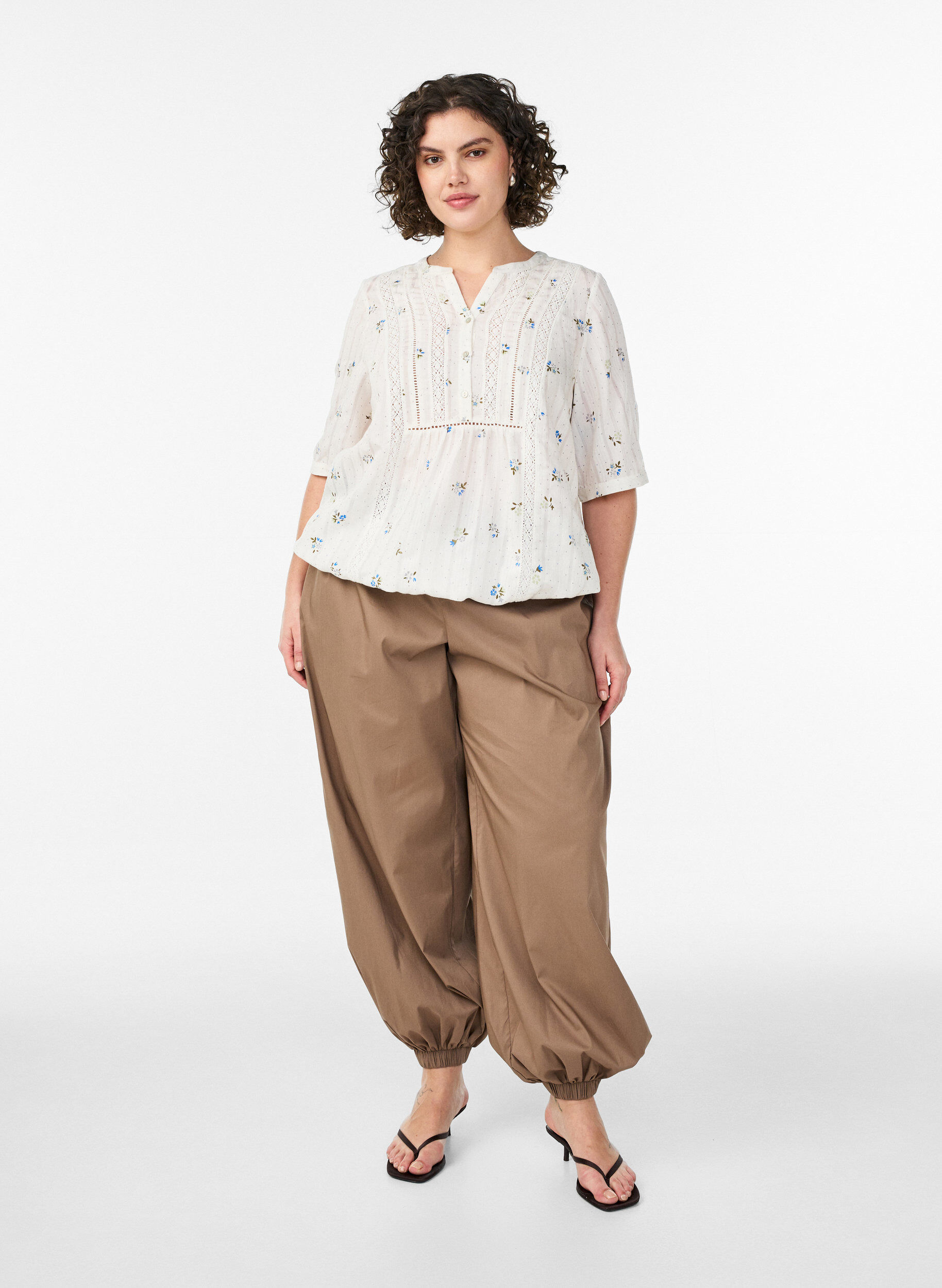 ZizziBlouse imprim&eacute;e &agrave; manches 1/2, Vanille, Model image number 1