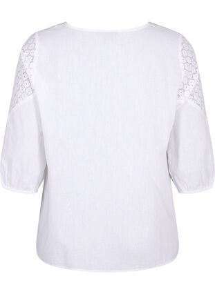 Chemisier en mélange de coton et de lin orné de détails en crochet., Bright White, Packshot image number 1