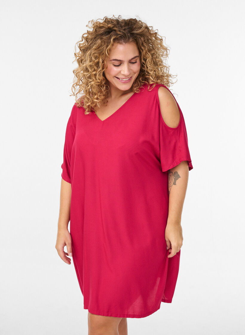 Robe de plage en viscose avec d&eacute;tail aux &eacute;paules, Rose, Model image number 0