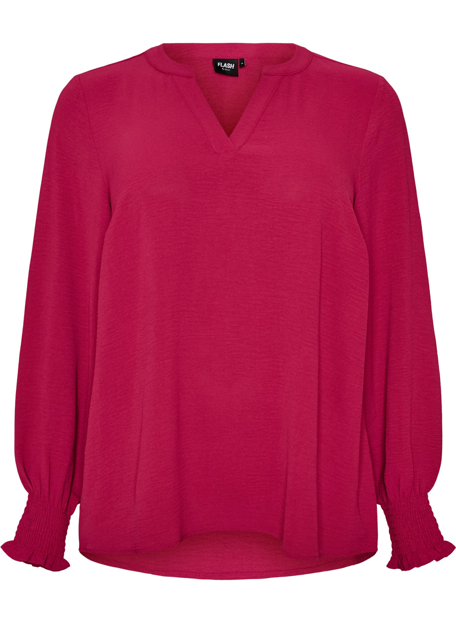 ZizziBlouse avec poignets smock&eacute;s et col en V, Bordeaux, Packshot image number 0
