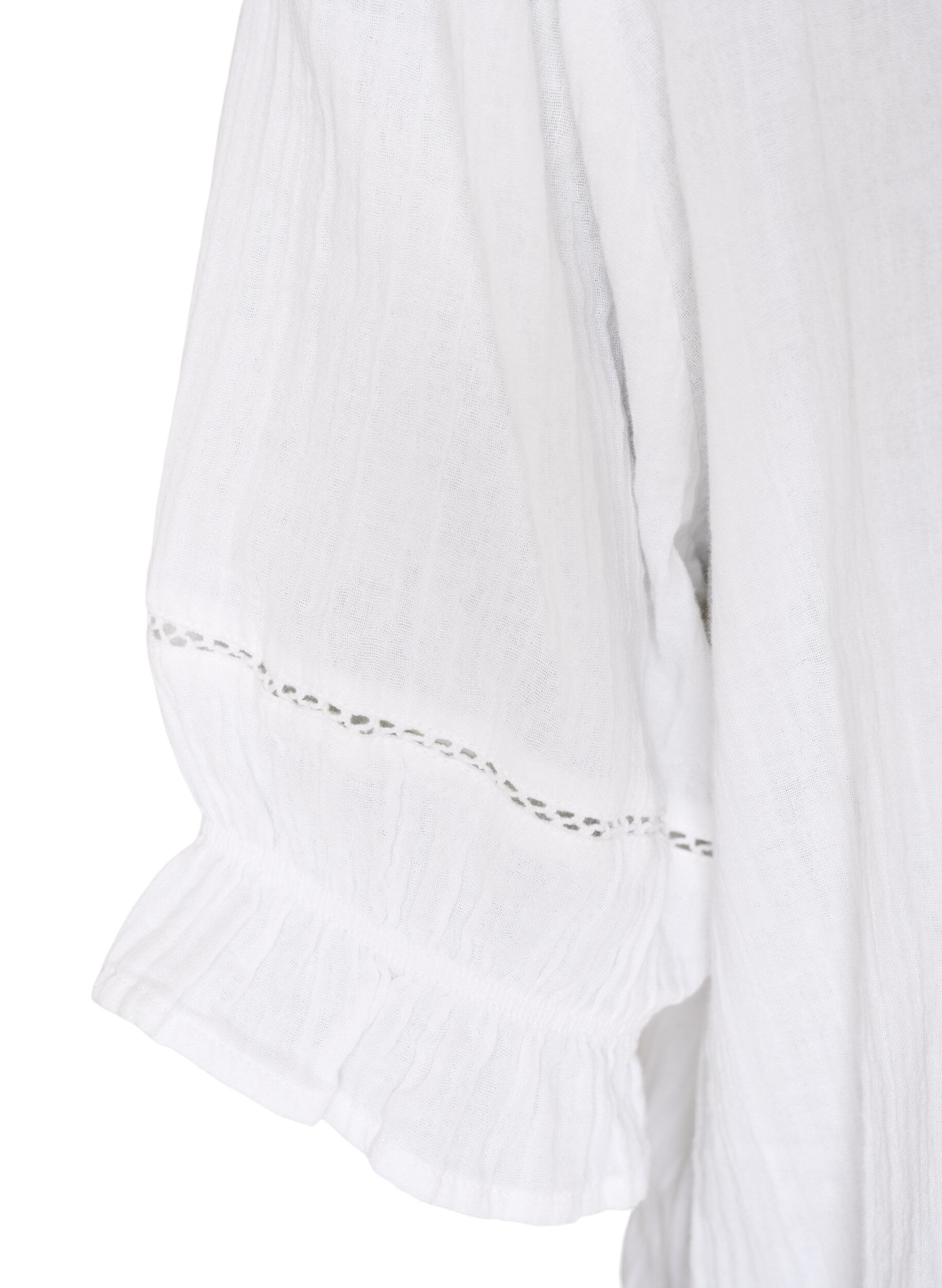 ZizziBlouse &agrave; manches courtes en mousseline de coton avec bordure en crochet, Blanc, Packshot image number 3