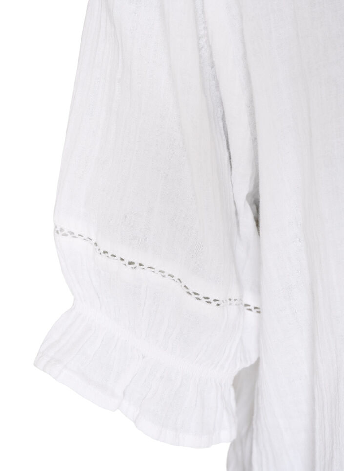 Blouse &agrave; manches courtes en mousseline de coton avec bordure en crochet, Blanc, Packshot image number 3