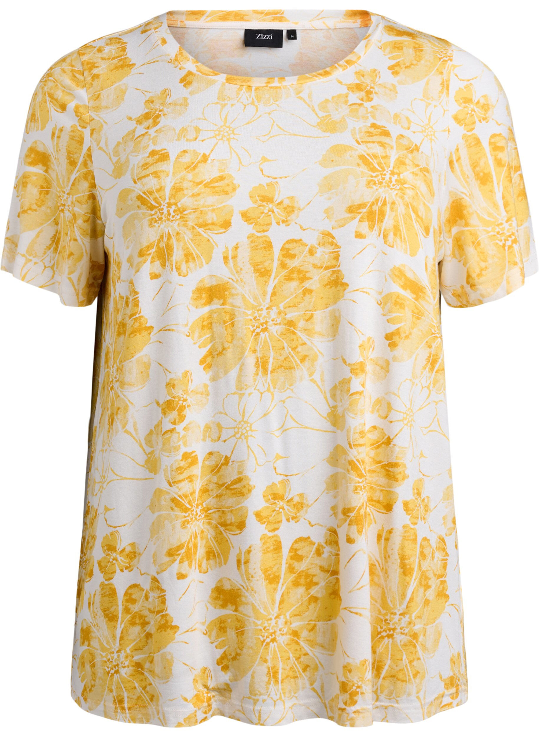 Zizzi T-shirt avec imprim&eacute; floral, Jaune, Packshot image number 0