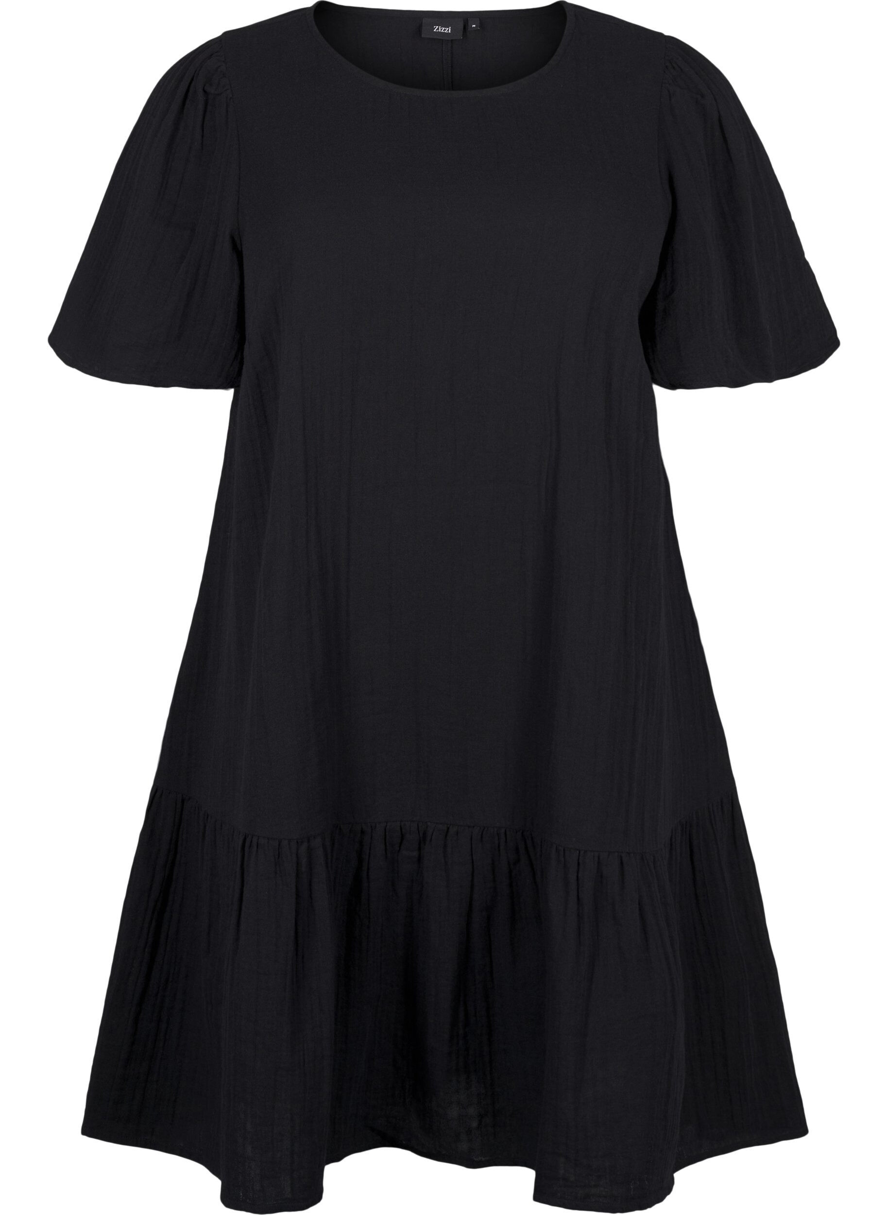 Zizzi Robe &agrave; manches courtes en coton &agrave; une coupe &eacute;vas&eacute;e, Black, Packshot image number 0