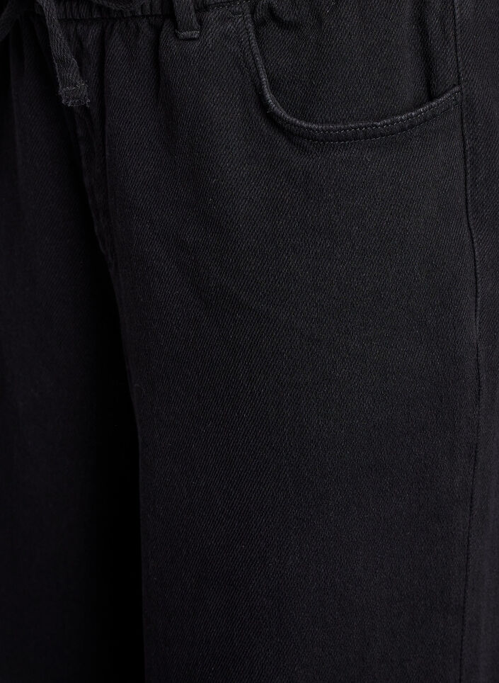 Jean ample &agrave; ceinture &eacute;lastique et cordon de serrage, Noir, Packshot