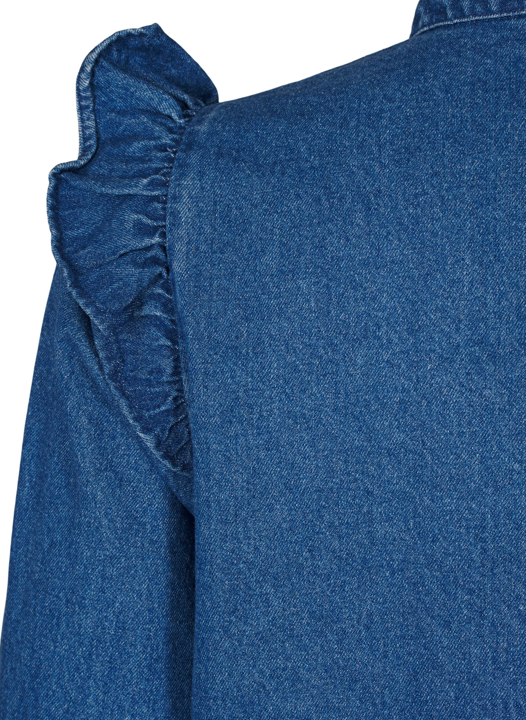 Zizzi Robe en jean &agrave; volants et coupe en A, Blue Denim, Packshot image number 3
