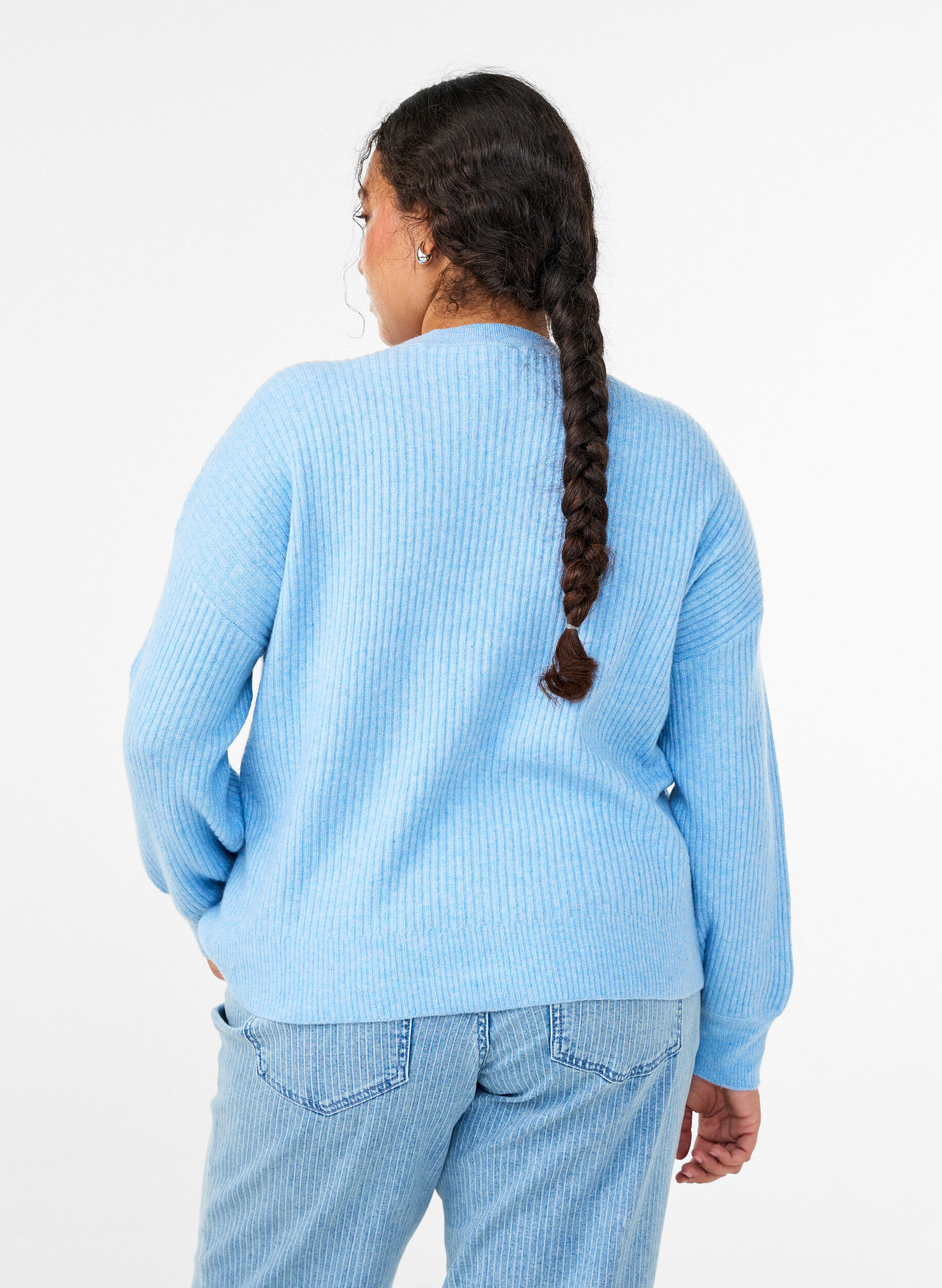 ZizziCardigan en tricot c&ocirc;tel&eacute; avec boutons, Bleu Clair, Model image number 2