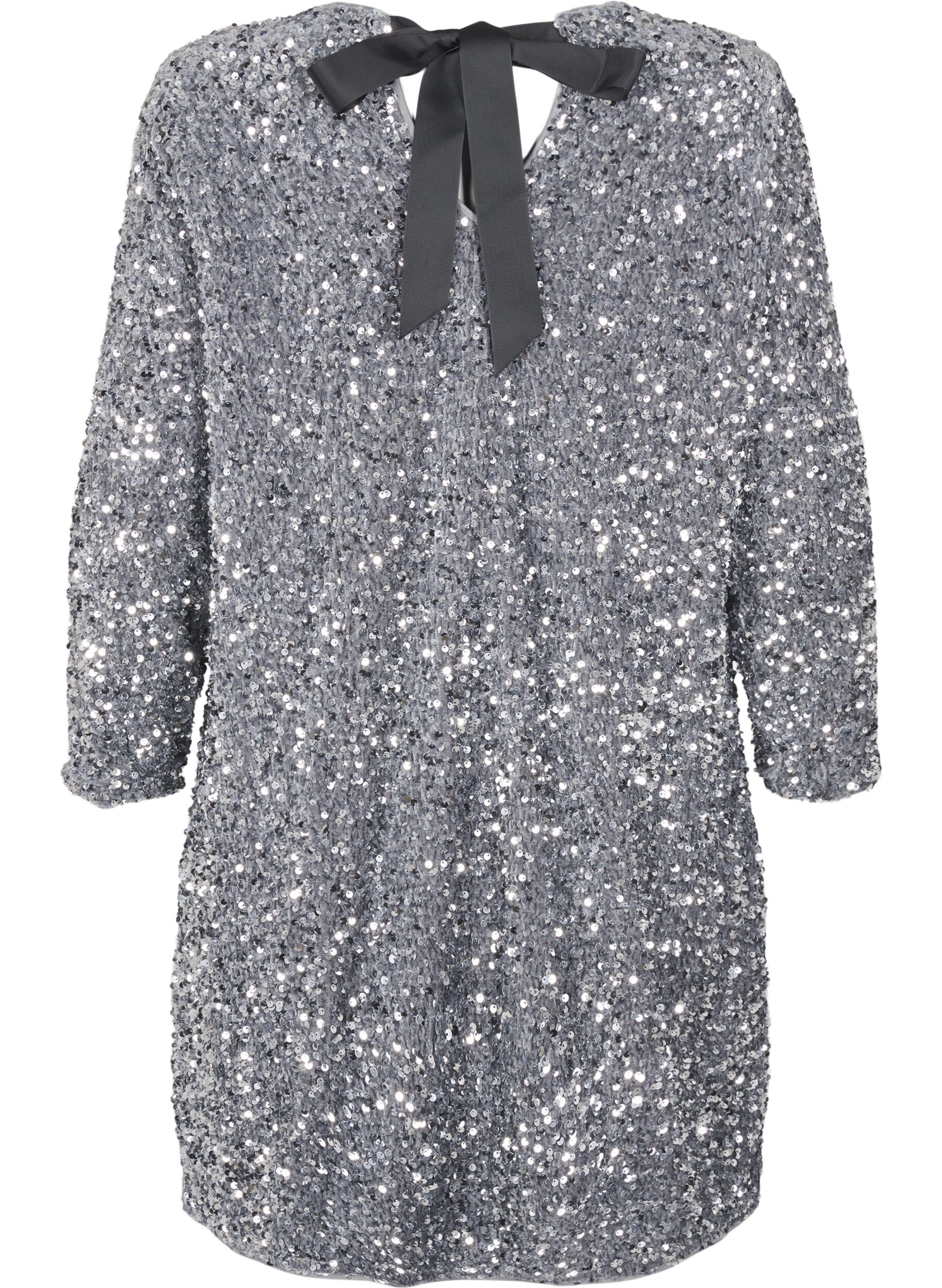Zizzi Robe paillet&eacute;e avec n&oelig;ud, Silver, Packshot image number 1