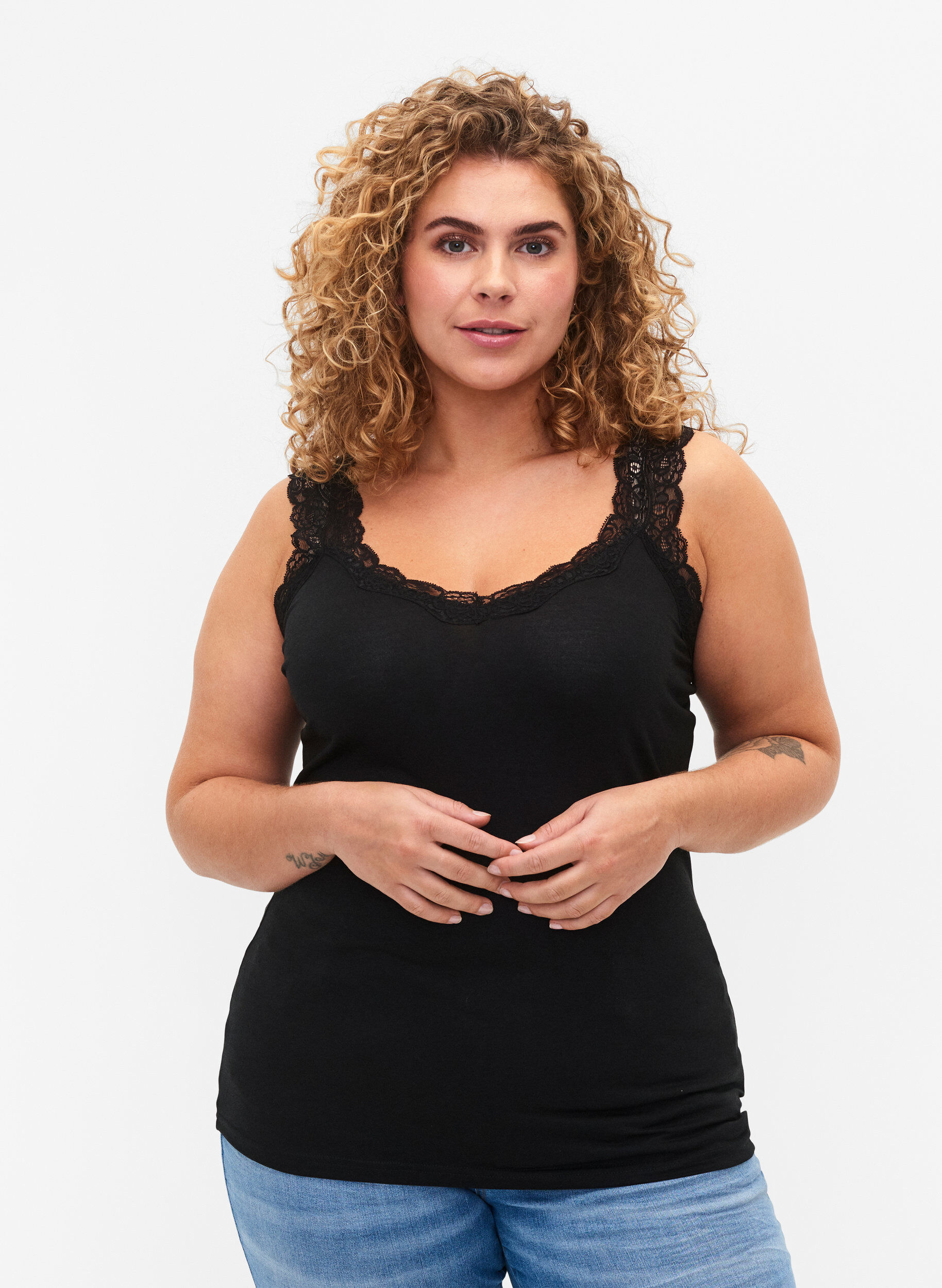 Zizzi Haut &agrave; dentelle 2-lots, Black / Black, Model image number 0