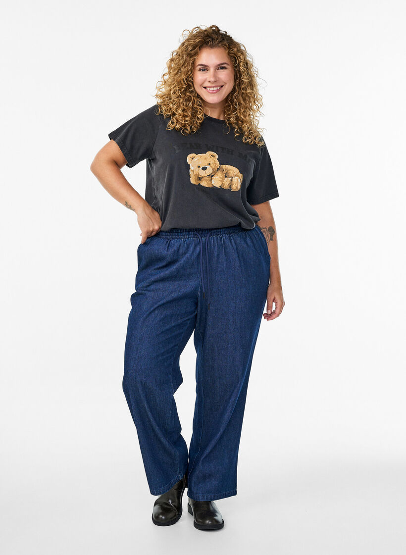 T-shirt à imprimé nounours et effet délavé, Gris, Model image number 1