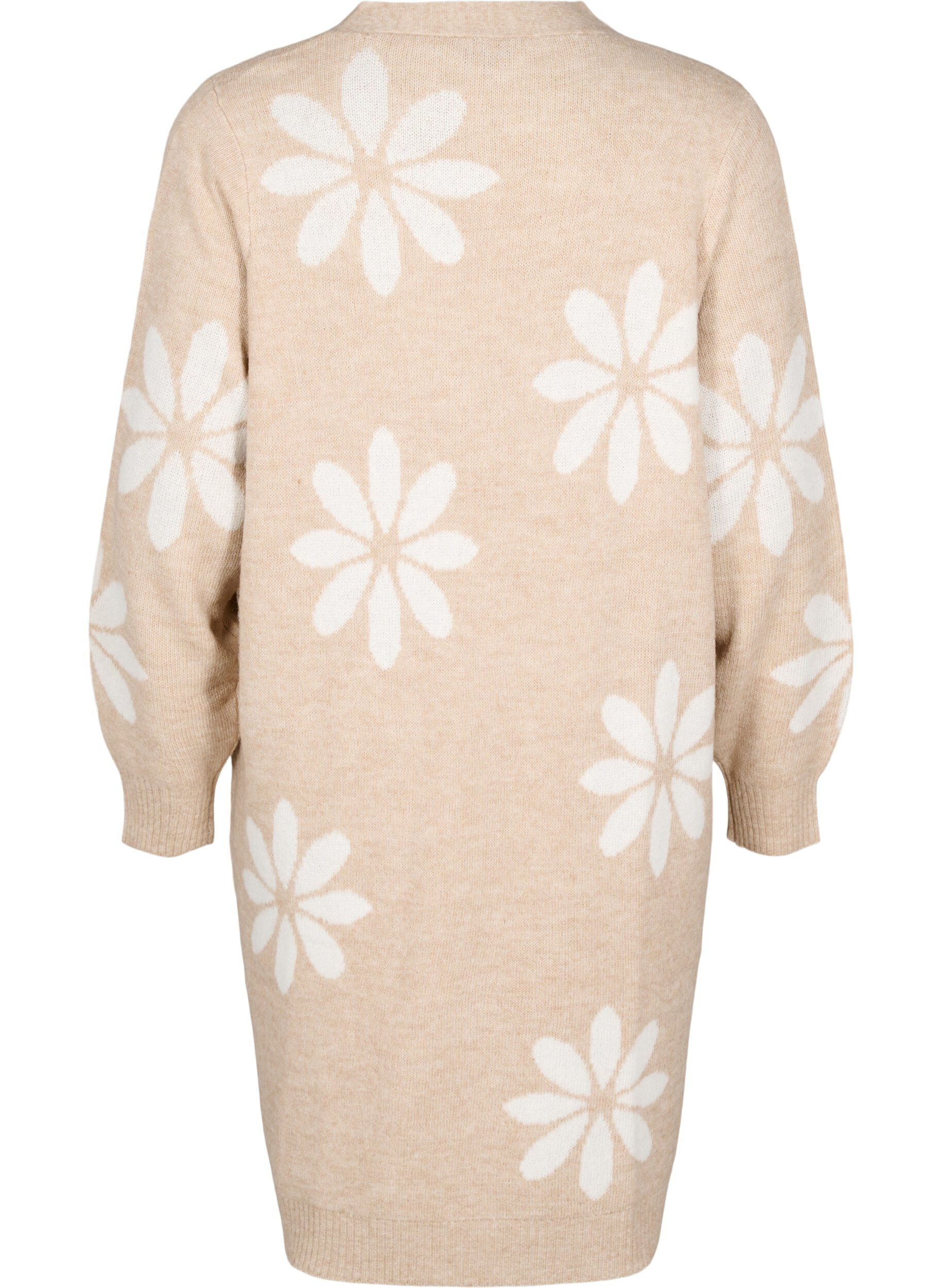 Zizzi Cardigan long en maille avec des fleurs, Simply Taupe Comb, Packshot image number 1