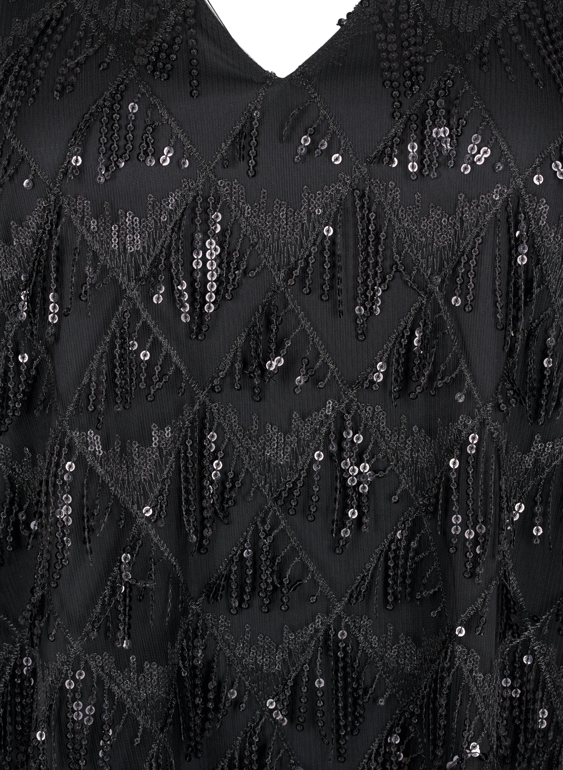 Zizzi Chemisier de f&ecirc;te &agrave; franges paillet&eacute;es et manches 3/4, Black, Packshot image number 2