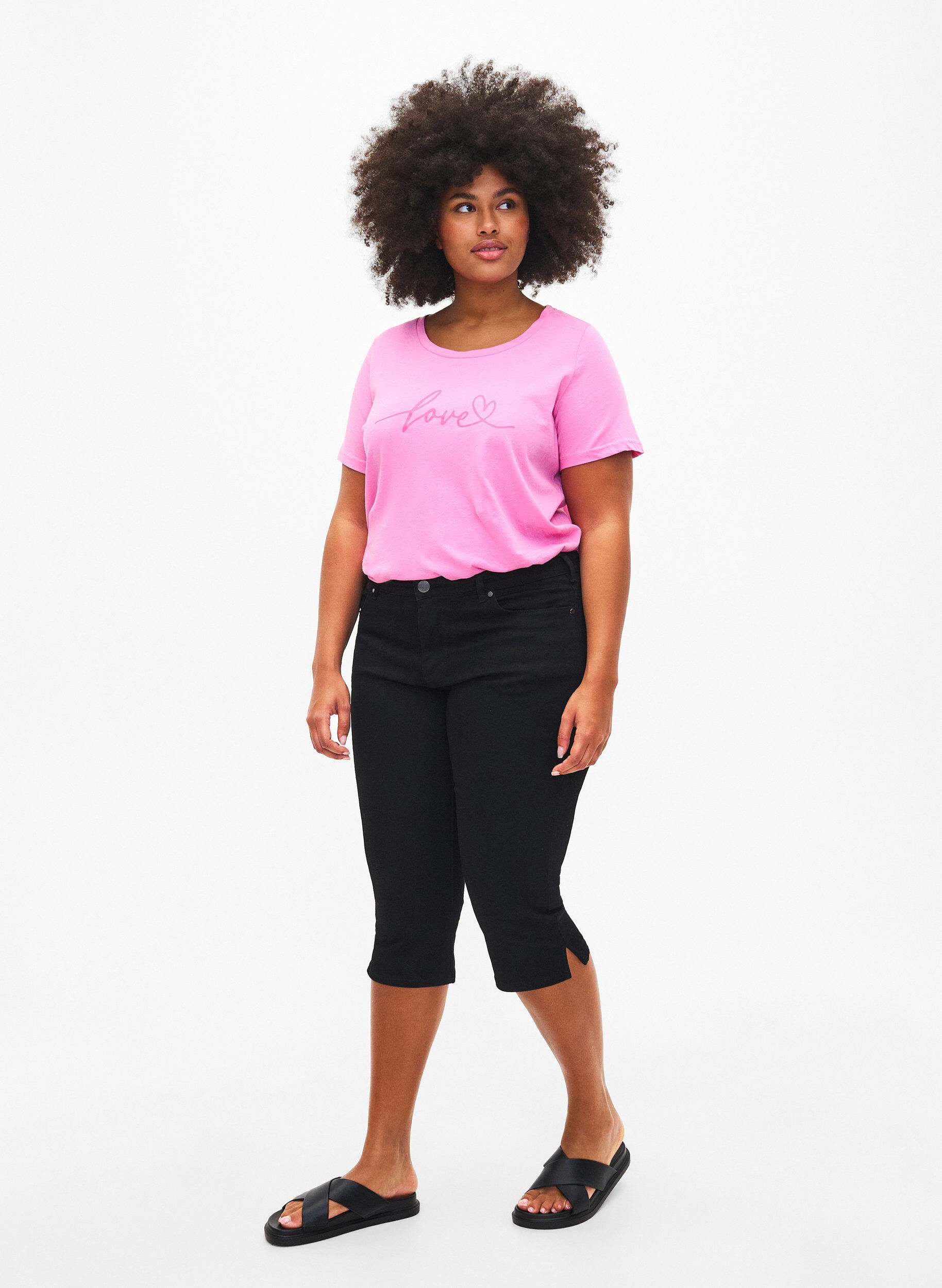 Zizzi Pantacourt Emily coupe slim en denim, Black, Model image number 0