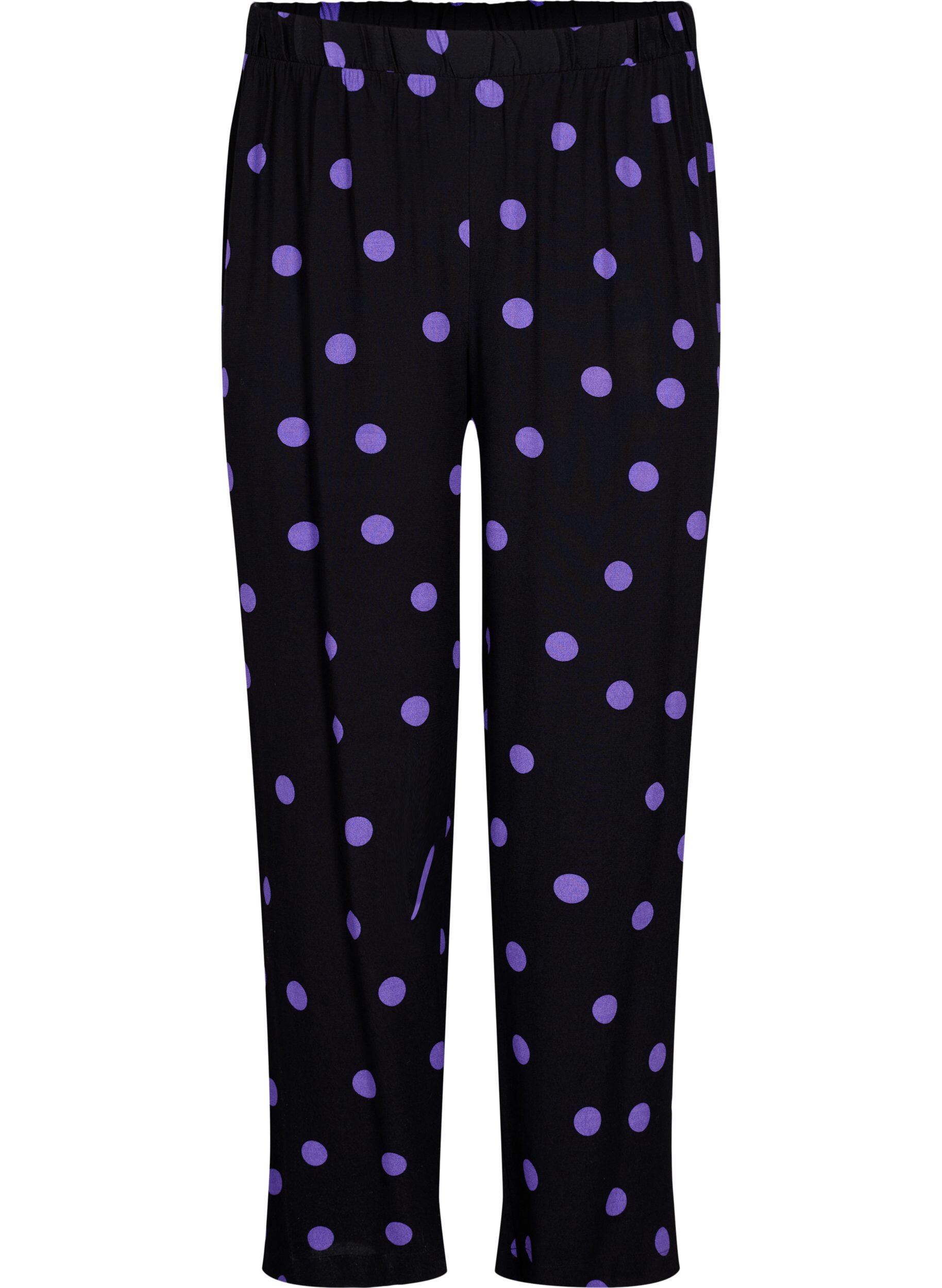 Zizzi Pantalon en viscose &agrave; pois, Black w. Purple Dot, Packshot image number 0