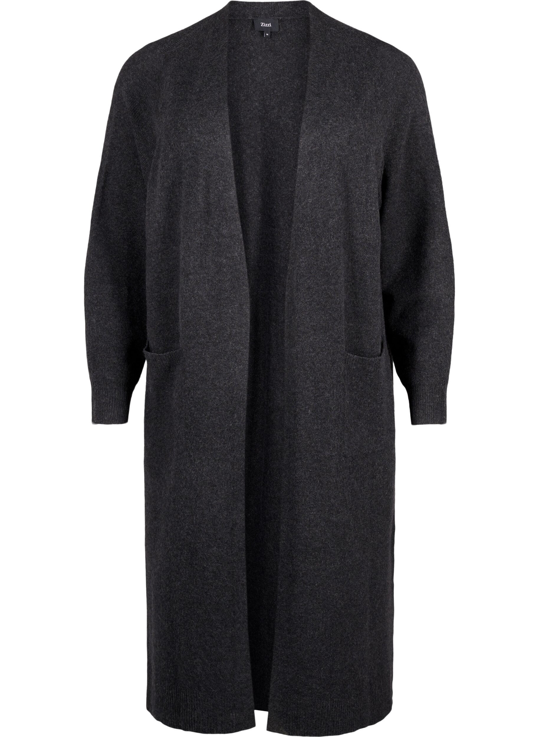Zizzi Long cardigan tricot&eacute; avec poches, Dark Grey Melange, Packshot image number 0