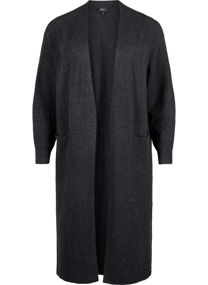 Long cardigan tricoté avec poches, Dark Grey Melange, Packshot image number 0
