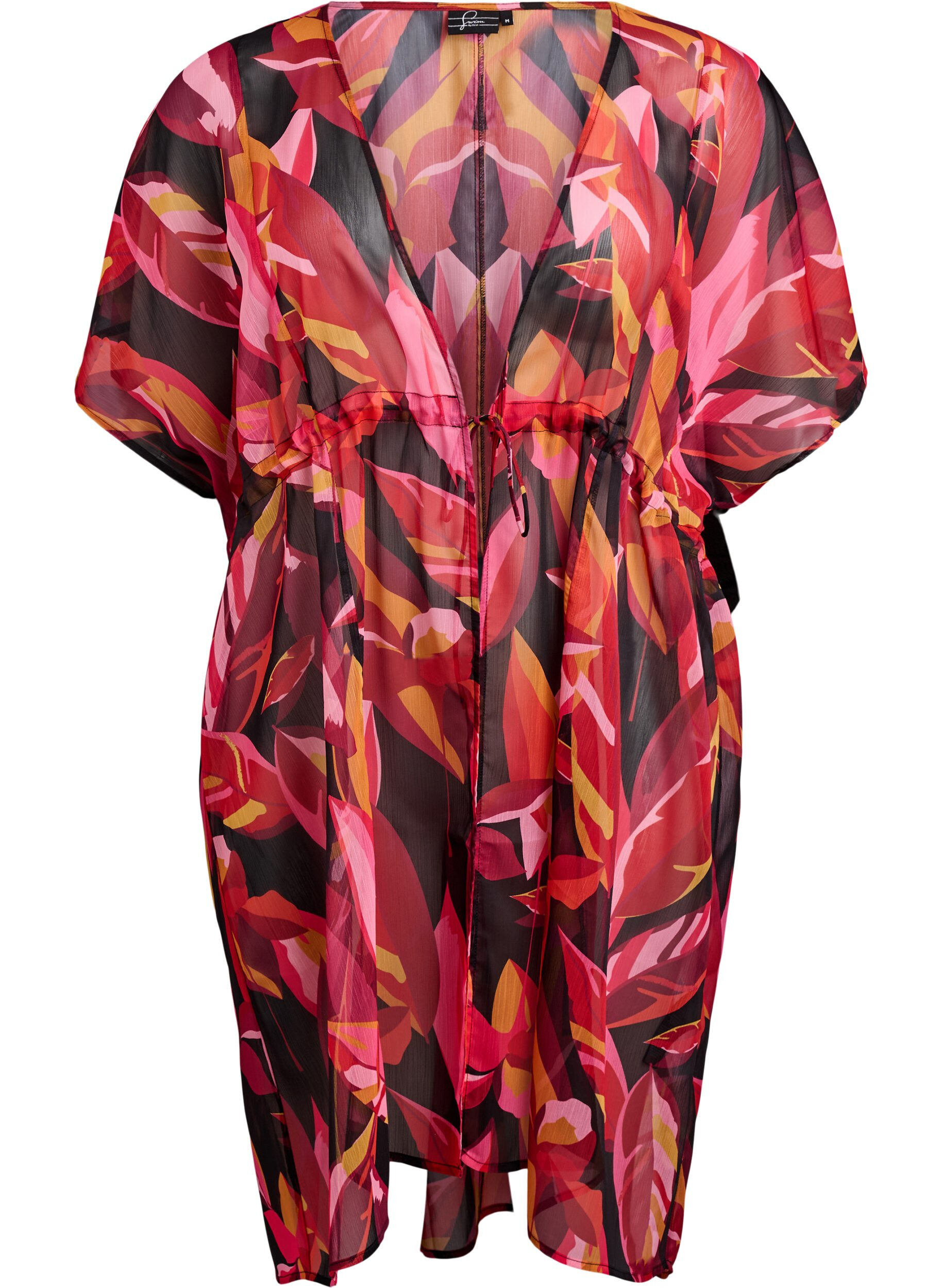 Zizzi Kimono de plage avec imprim&eacute;, Rouge, Packshot image number 0