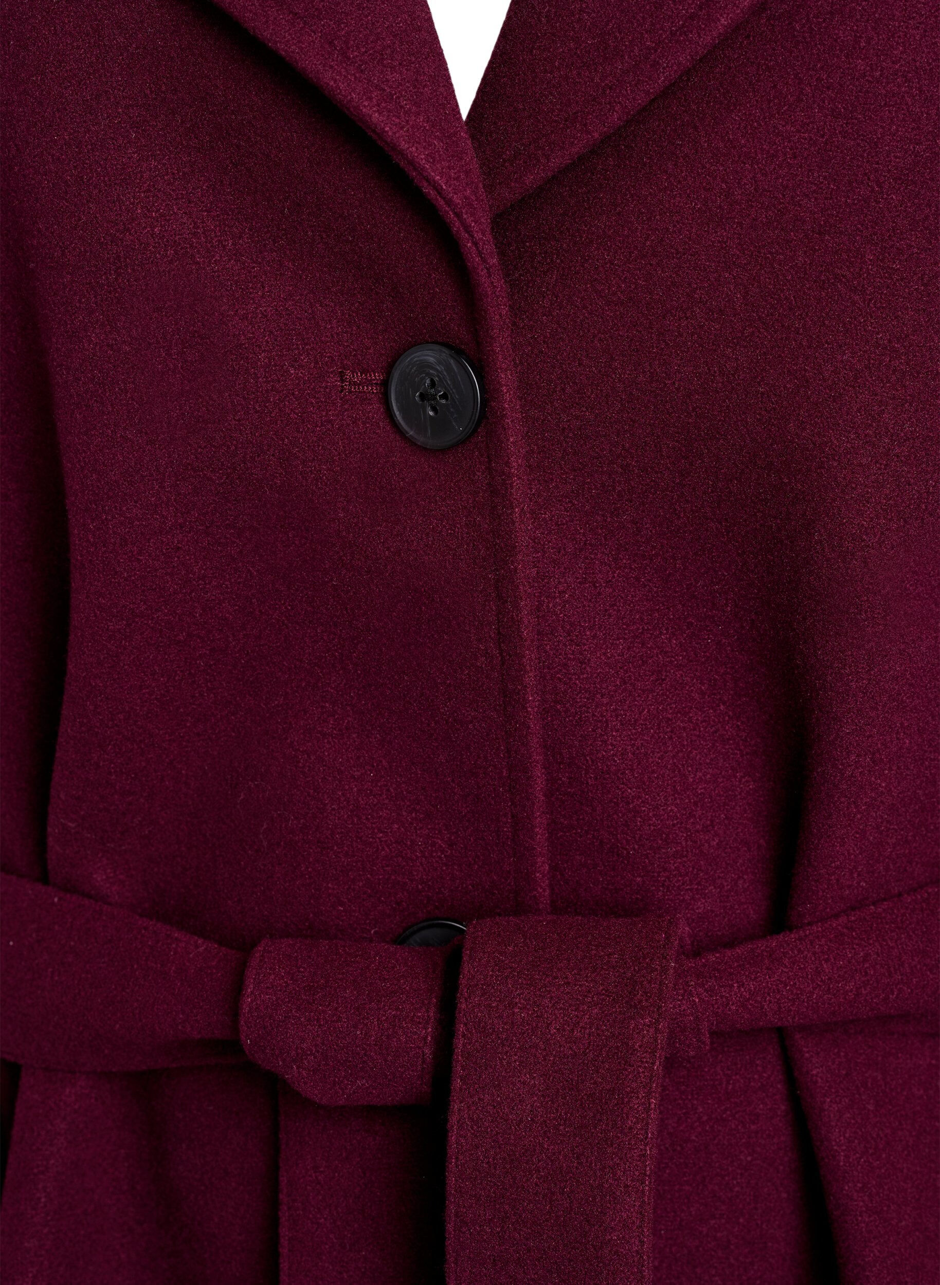 Zizzi Manteau court avec une ceinture, Bordeaux fonc&eacute;, Packshot image number 2